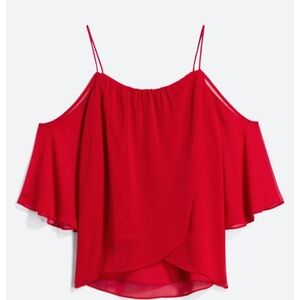 Lush Vibrant Red Cold Shoulder Blouse
